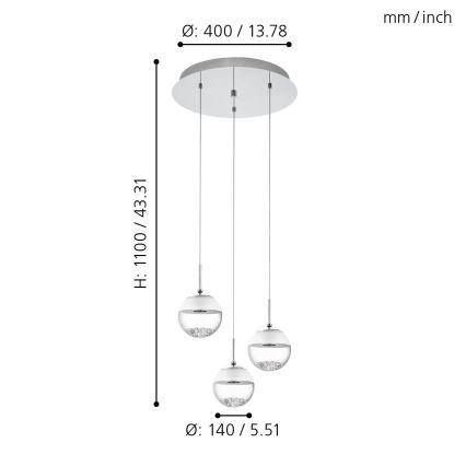 Eglo - LED Hanglamp 3xLED/5W/230V