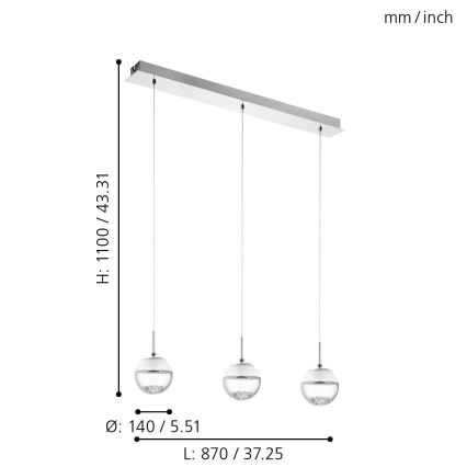 Eglo 93784 - LED Hanglamp MONTEFIO 1 3xLED/5W/230V