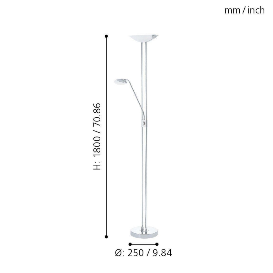 Eglo - Dimbare LED Staande lamp LED/20W + LED/2,5W glanzend chroom
