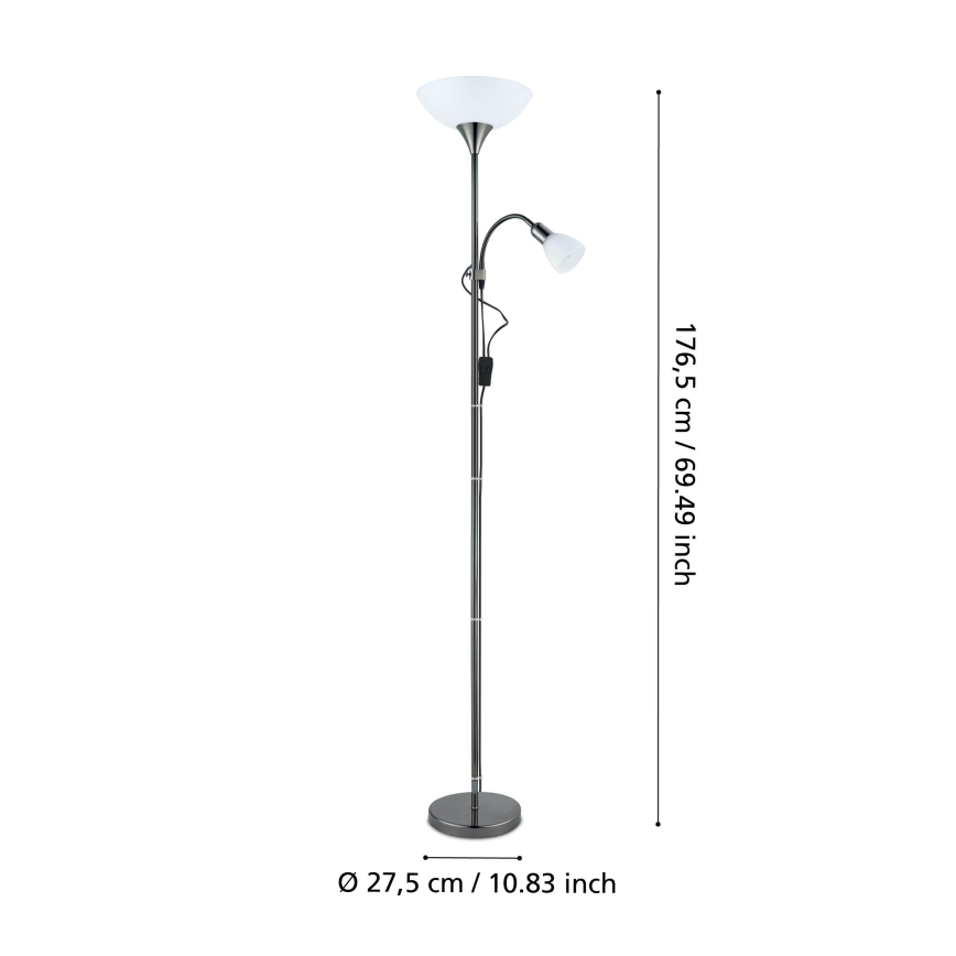 Eglo - Vloerlamp 1xE27/60W/230V + 1xE14/25W/230V zwart chroom