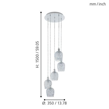 Eglo 94898 - Hanglamp aan kabel BONARES 1 5xE27/60W/230V