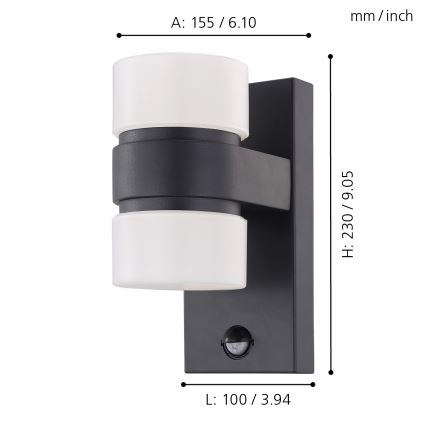 Eglo - LED Wandlamp voor buiten met sensor 2xLED/6W IP44