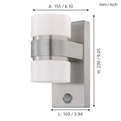 Eglo - LED Wandlamp voor buiten met sensor 2xLED/6W IP44