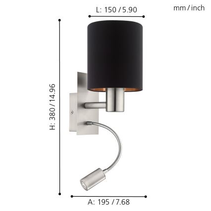 Eglo - LED Wandlamp 1xE27/40W+LED/3,8W zwart