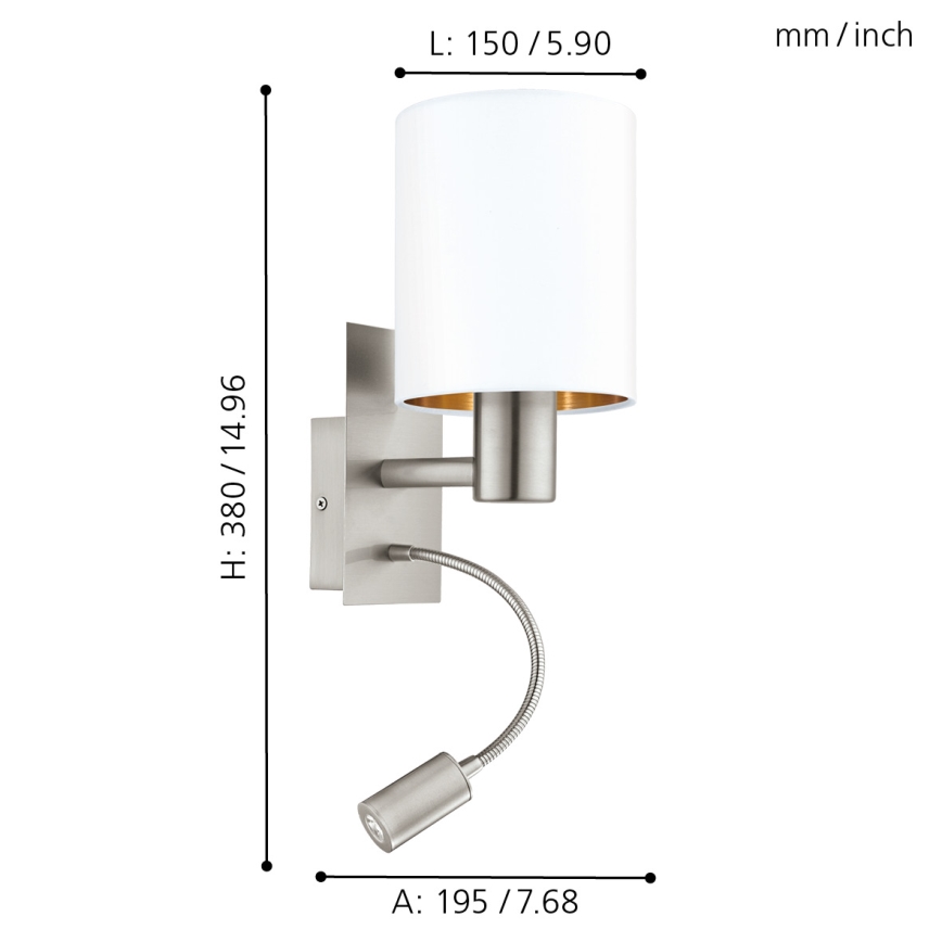 Eglo - LED Flexibele lamp 1xE27/40W+LED/3,8W wit