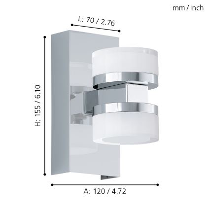 Eglo - LED Dimbaar Badkamer wandlamp 2xLED/7,2W/ IP44