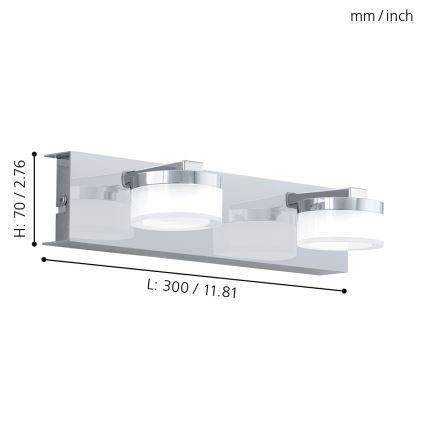 Eglo - LED Dimbaar Badkamer wandlamp 2xLED/7,2W/ IP44