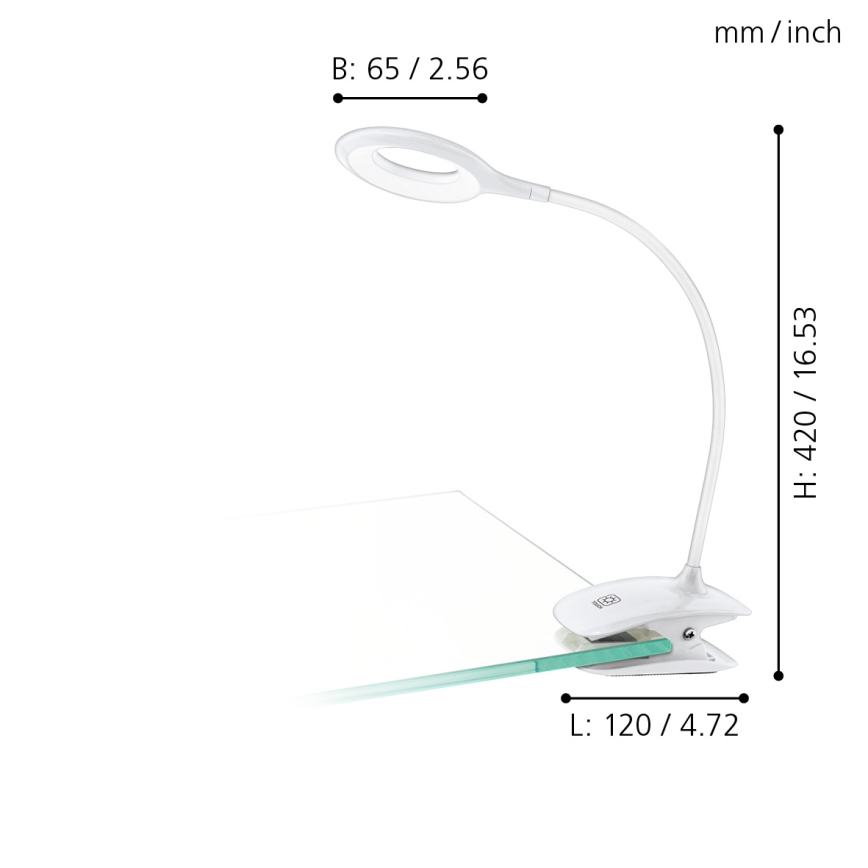 Eglo - Dimbare LED lamp met klem 1xLED/3W/5V 500 mAh wit