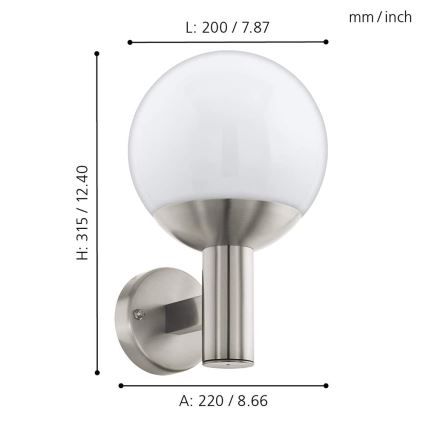 Eglo - LED Dimbare Buitenwandlamp NISIA-C 1xE27/9W/230V IP44
