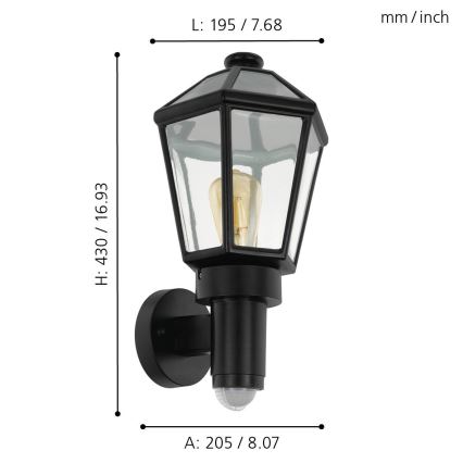 Eglo - Buiten wandlamp met sensor 1xE27/28W/230V IP44