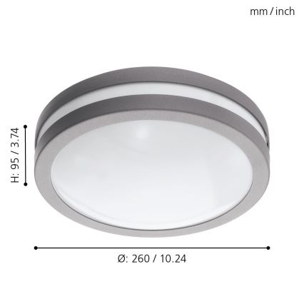 Eglo 97299 - LED Badkamer plafonnière dimbaar LOCANA-C LED/14W grijs IP44