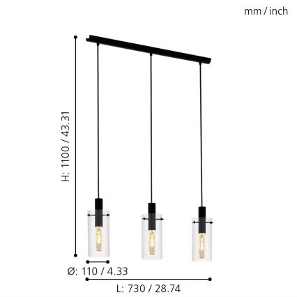 Eglo - Hanglamp aan koord 3xE27/60W/230V