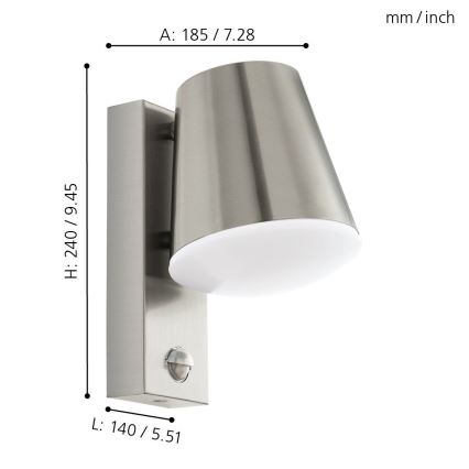 Eglo - Buiten wandlamp met sensor 1xE27/10W/230V IP44