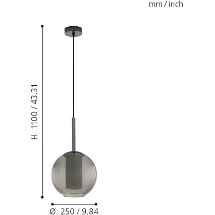 Eglo 97633 - Hanglamp met snoer TINDARI 1xE27/60W/230V gerookt zwart