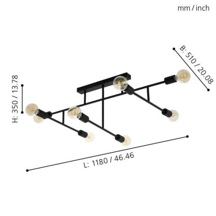 Eglo - Plafondlamp 8xE27/40W/230V zwart