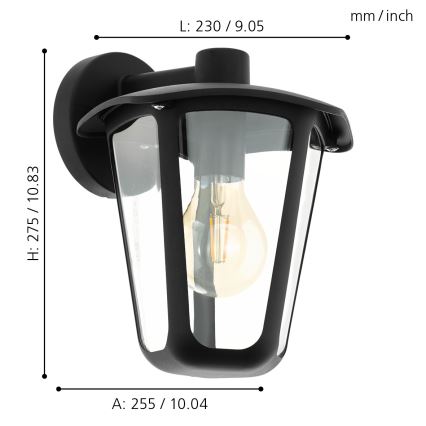 Eglo - Buiten wandlamp 1xE27/60W/230V IP4zwart