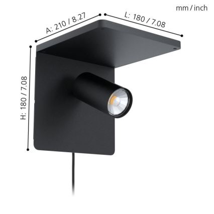 Eglo - LED wandlamp met draadloos opladen 1xGU10/5W/230V