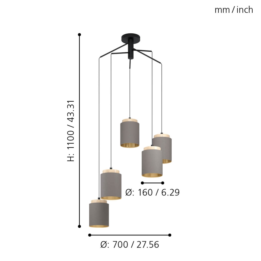 Eglo - Hanglamp aan een koord 5xE27/40W/230V spin