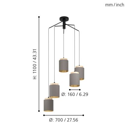 Eglo 99447 - Kroonluchter aan kabel ALBARIZA 5xE27/40W/230V (spider)