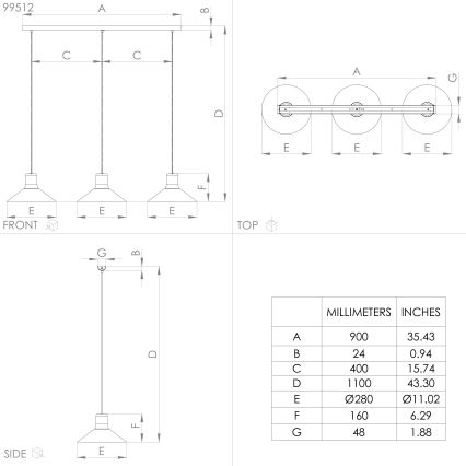 Eglo - Hanglamp aan koord 3xE27/28W/230V