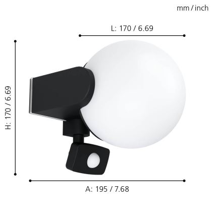 Eglo - Wand Lamp voor Buiten met Sensor 1xE27/15W/230V IP44