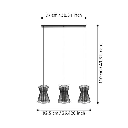 Eglo - Hanglamp aan koord 3xE27/40W/230V zwart