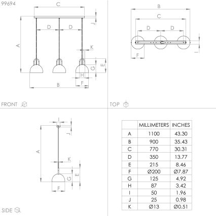 Eglo - Hanglamp aan een koord 3xE27/40W/230V zwart