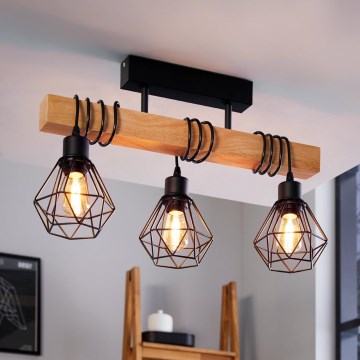 Eglo - Bevestigde hanglamp TOWNSHEND 3xE27/60W/230V grenen