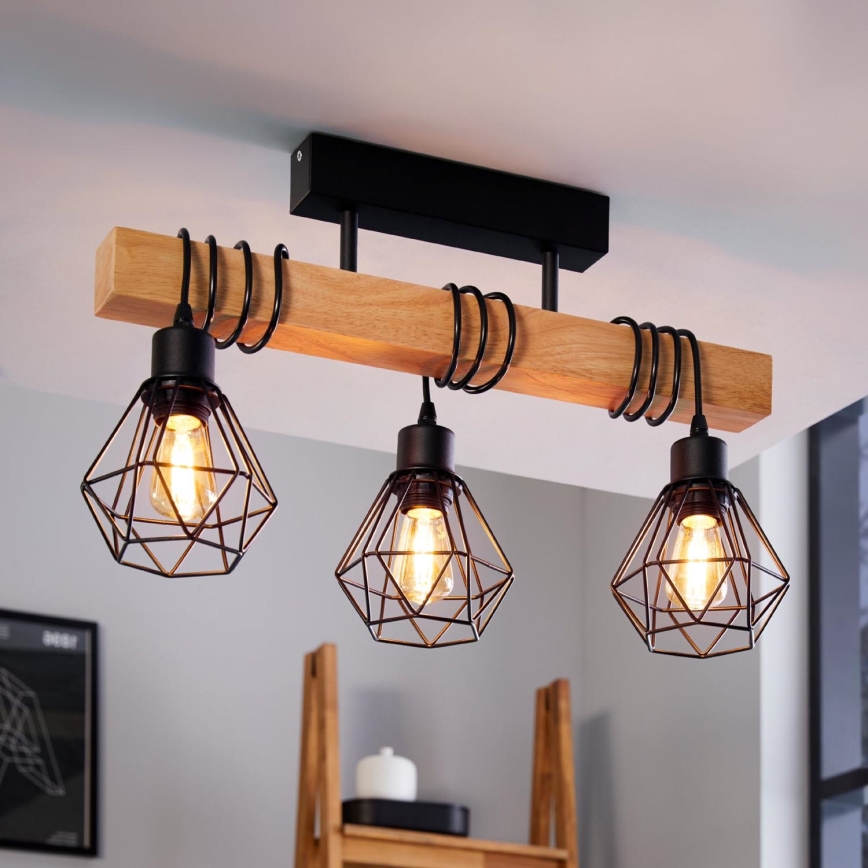 Eglo - Bevestigde hanglamp TOWNSHEND 3xE27/60W/230V grenen
