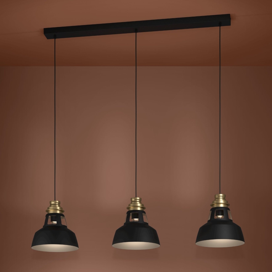 Eglo - Hanglamp aan een koord 3xE27/40W/230V zwart/goud