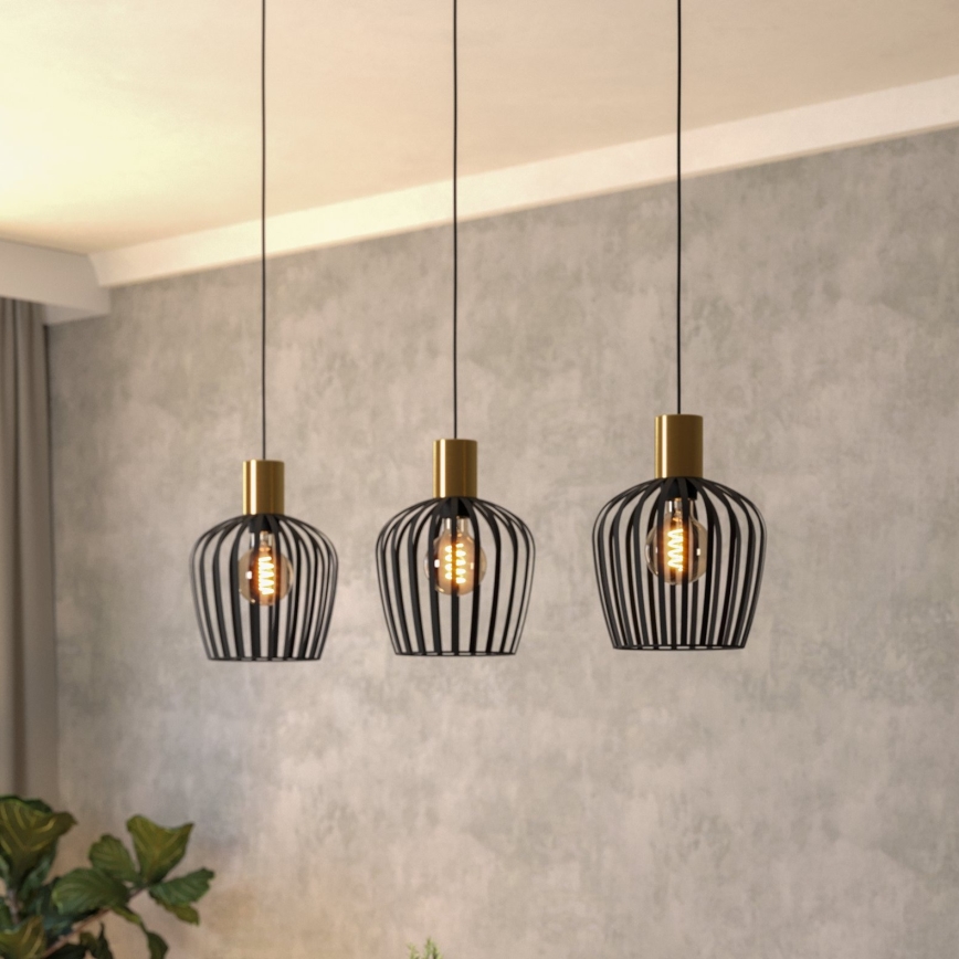 Eglo - Hanglamp aan een koord 3xE27/40W/230V zwart/goud