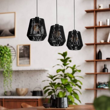 Eglo - Hanglamp aan een koord 3xE27/60W/230V zwart