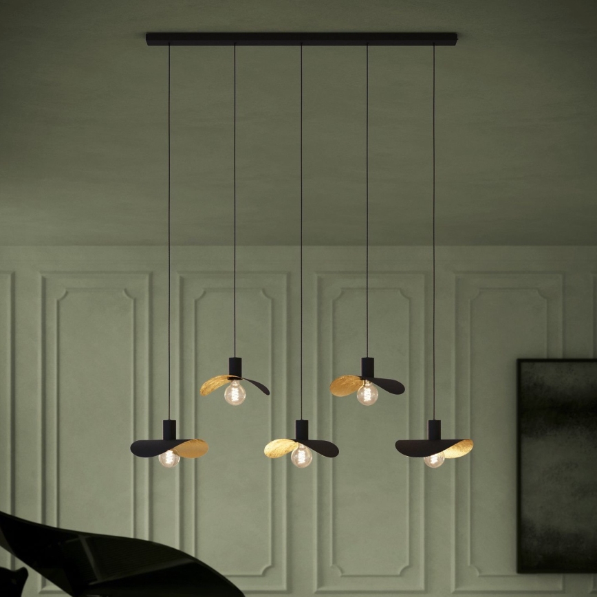 Eglo - Hanglamp aan een koord 5xE27/40W/230V zwart/goud