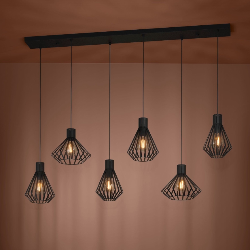 Eglo - Hanglamp aan een koord 6xE27/40W/230V zwart