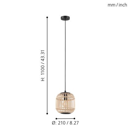 Eglo - Hanglamp aan koord BORDESLEY 1x E27 / 28W / 230V diameter 210mm