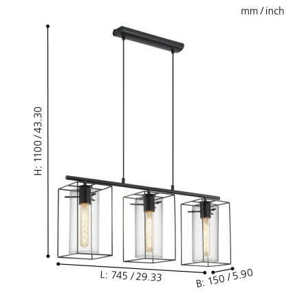 Eglo - Hanglamp LONCINO 3x E27 / 60W / 230V