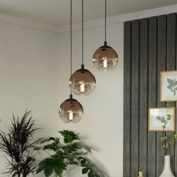Eglo - Hanglamp met kabel 3xE27/60W/230V zwart/beige/gerookt glas