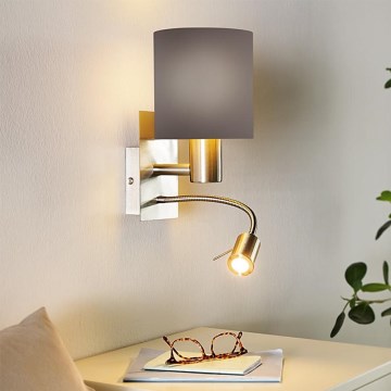 Eglo - LED Flexibele lamp 1xE27/40W+LED/3,8W grijs