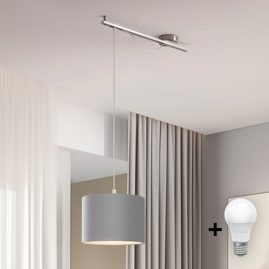 Eglo - LED Hanglamp aan een koord CALCENA 1xE27/60W/230V chroom/grijs