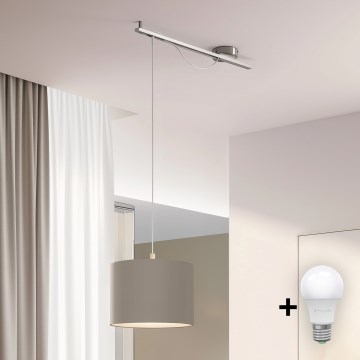 Eglo - LED Hanglamp aan een koord CALCENA 1xE27/60W/230V chroom/taupe