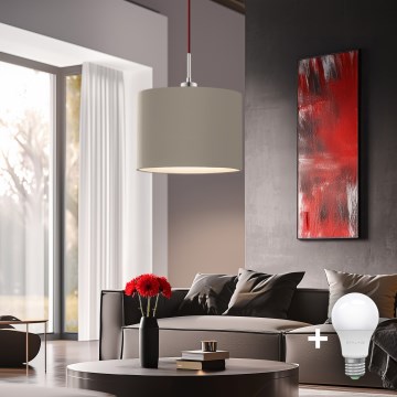 Eglo - LED Hanglamp aan een koord TUNJA 1xE27/60W/230V taupe