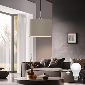 Eglo - LED Hanglamp aan een koord TUNJA 1xE27/60W/230V taupe