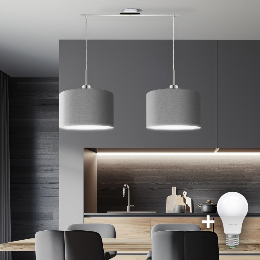 Eglo - LED Hanglamp aan een koord TUNJA 2xE27/60W/230V grijs
