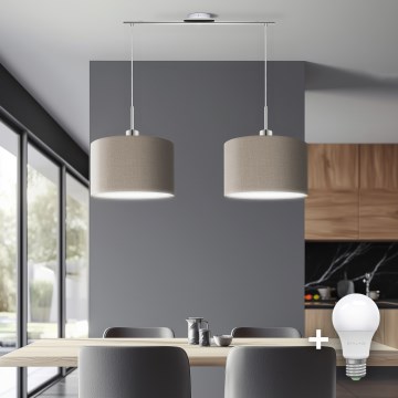 Eglo - LED Hanglamp aan een koord TUNJA 2xE27/60W/230V taupe