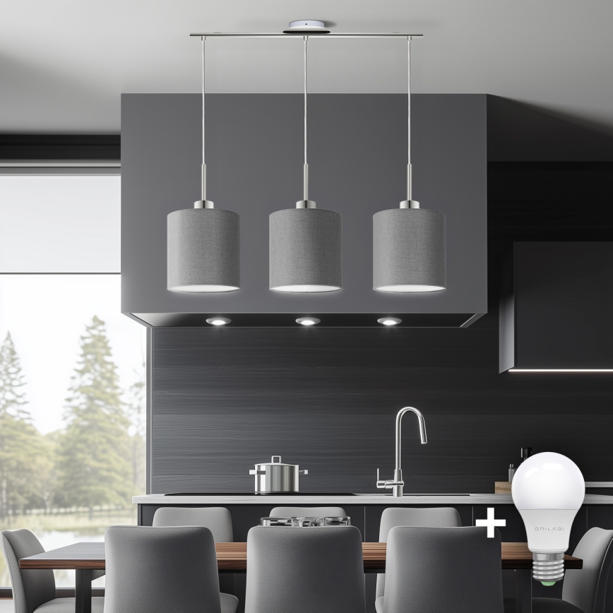 Eglo - LED Hanglamp aan een koord TUNJA 3xE27/60W/230V grijs