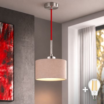 Eglo - LED-hanglamp aan kabel TUNJA 1xE27/60W/230V Ø 20 cm beige/rood