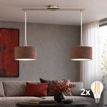 Eglo - LED hanglamp aan kabel TUNJA 2xE27/60W/230V mat chroom/bruin
