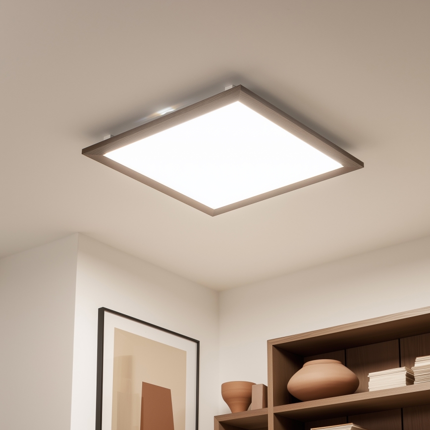 Eglo - LED RGB Dimbaar bevestigd lichtpaneel SALOBRENA-C WOOD LED/30,5W/230V 2700-6500K 64x64 cm donkerbruin + afstandsbediening