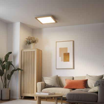 Eglo - LED RGB dimbaar opbouwpaneel SALOBRENA-C WOOD LED/40W/230V 2700-6500K 49,5x49,5 cm bruin + afstandsbediening