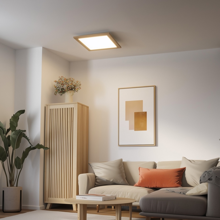 Eglo - LED RGB dimbaar opbouwpaneel SALOBRENA-C WOOD LED/40W/230V 2700-6500K 49,5x49,5 cm bruin + afstandsbediening